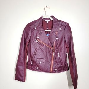 NWT Rebecca Minkoff burgundy lambskin leather moto jacket size xs